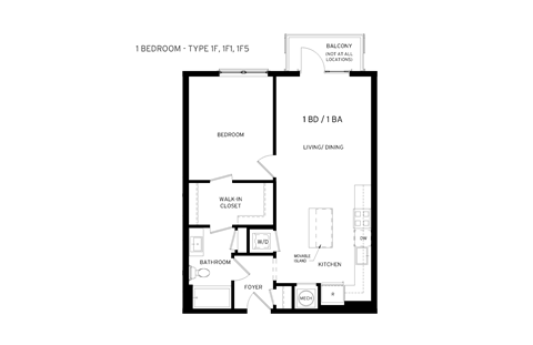 Floor plan for 1 bed, 1 bath, 822 sqft